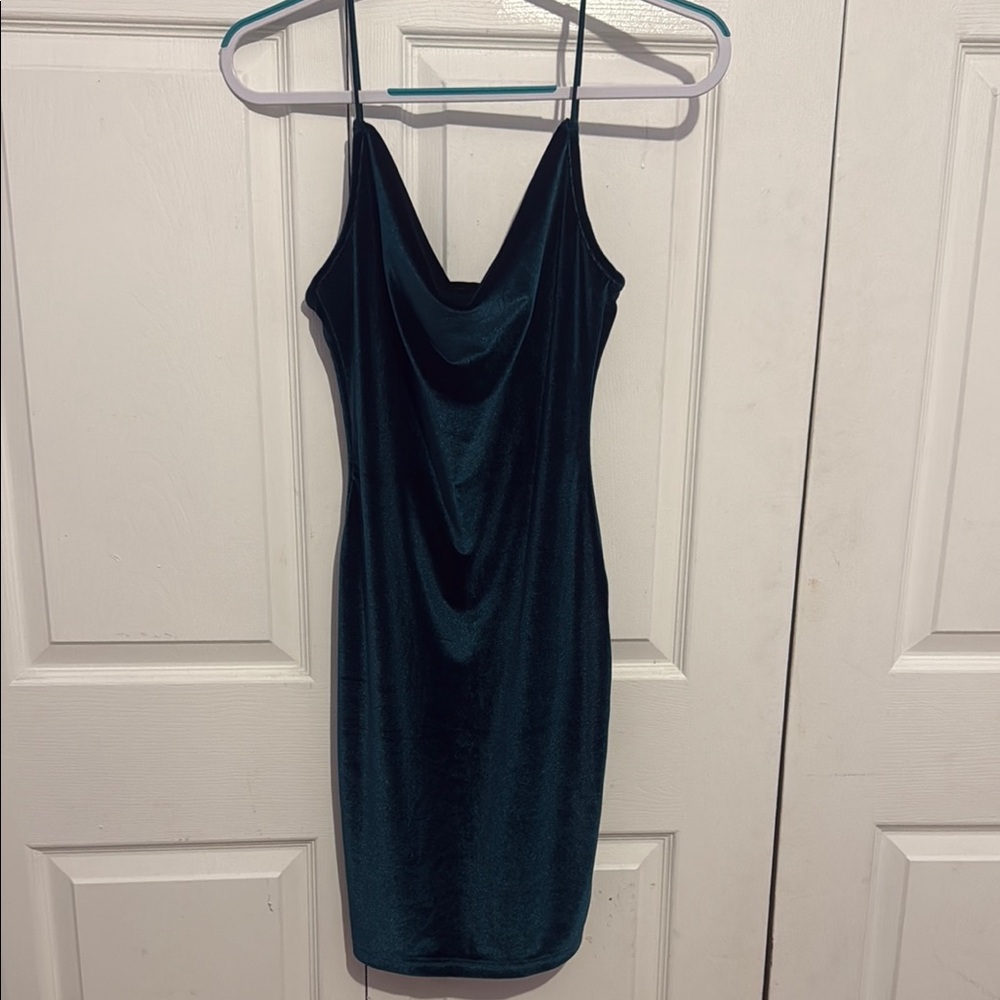 SHEIN Teal Velvet Dress